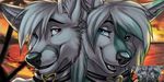  &lt;3 blue_eye blue_eyes canine collar couple female fox fur icon ifus ly-ulf male mammal matching red_eye red_eyes saya-darkmoon smile white_fur wolf 