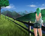  clouds grass green_hair landscape original scenic shorts sky tagme tree tyappygain water 