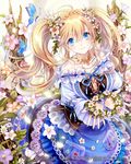  bad_id bad_pixiv_id blonde_hair blue_eyes bug butterfly dress flower hair_flower hair_ornament head_wreath insect jewelry long_hair necklace original rapan_rapan seikon_no_arcana smile solo twintails very_long_hair 