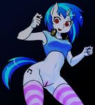  anthro anthrofied bikini_top blue_hair breasts cutie_mark edit equine female friendship_is_magic hair headphones horn horse legwear looking_at_viewer mammal my_little_pony open_mouth pony pussy red_eyes shepherd0821 smile solo stockings swimsuit_top tongue two_tone_hair unicorn vinyl_scratch_(mlp) 