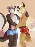  anthro blush boxers canine dog duo freckles gay grope hair handjob harlem male mammal skunk topless underwear white_hair 