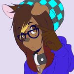  anthro brown_eyes brown_hair canine collar dog eyewear female geekidog glasses hair hat mammal solo 