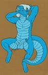  anthro balls chitterchatterotter claws dragon looking_at_viewer male nude penis pose presenting red_eyes scalie smile solo 