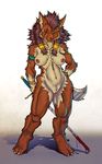  anthro blood breasts canine chibunii dktorzi ear_piercing female fur hair mammal nipples nude piercing purple_hair pussy red_fur solo sword video_games warcraft weapon were werewolf worgen 