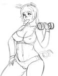  big_breasts blush breasts camel_toe corruption_of_champions dclzexon dumbbell erect_nipples female hair lottie_(coc) mammal monochrome navel nipples pig porcine smile 