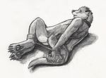  aleron bdsm bondage bound collar looking_at_viewer looking_back lying male mammal mustelid nude on_side otter sketch solo 