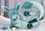  balls canine collar digitigrade eeveelution erection feral glaceon hindpaw knot lying male mammal nintendo nude outside pawpads paws penis pok&#233;mon pok&eacute;mon presenting snow soles solo toes tongue video_games yellow_eyes zeonart 