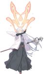  full_body japanese_clothes kimono kuroboshi_kouhaku magic male_focus official_art one_eye_closed open_mouth sandals shakujou silver_eyes silver_hair solo souken staff summon_night summon_night_5 transparent_background 