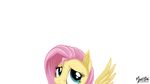  2013 blue_eyes equine female feral fluttershy_(mlp) friendship_is_magic hair horse looking_up mammal my_little_pony mysticalpha pegasus pink_hair plain_background pony shy solo white_background wings 