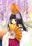  1girl absurdres black_hair fan highres ito_noizi itou_noiji japanese_clothes long_hair miko 