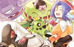  amoonguss black_gloves blue_hair blush cacnea carnivine chimecho closed_eyes gen_1_pokemon gen_3_pokemon gen_4_pokemon gen_5_pokemon gloves growlithe kojirou_(pokemon) laughing mime_jr. pokemon pokemon_(anime) pokemon_(creature) short_hair team_rocket usao_(313131) victreebel weezing yamask 