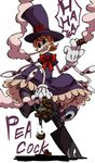  bloomers bow capelet character_name cigar dress eyes gloves gun gunblade handgun hat laughing mechanical_arms orange_hair peacock_(skullgirls) red_eyes revolver severed_head sharp_teeth short_hair skullgirls smoking teeth top_hat underwear weapon white_gloves yanagida_fumita 