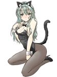  animal_ears bow bowtie breasts cat_ears cleavage detached_collar green_eyes green_hair kittysuit leotard long_hair medium_breasts pantyhose ringo_no_ki tail teyuno ukagaka wrist_cuffs 