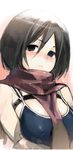  black_eyes black_hair blush breasts competition_school_swimsuit covered_nipples highres large_breasts looking_at_viewer mikasa_ackerman namaniku_atk one-piece_swimsuit scarf shingeki_no_kyojin short_hair solo swimsuit upper_body 