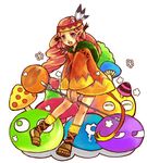  blob chiko_(puyopuyo) feathers full_body hayaserui headband long_hair mushroom pink_hair pointy_ears purple_eyes puyo_(puyopuyo) puyopuyo sandals sidelocks skirt smile staff toeless_legwear tribal 