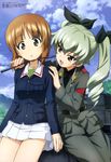  :d :o absurdres anchovy anzio_military_uniform belt black_shirt brown_eyes brown_hair cloud day dress_shirt drill_hair girls_und_panzer grey_jacket grey_pants ground_vehicle highres itou_takeshi jacket long_sleeves megami military military_uniform military_vehicle motor_vehicle multiple_girls necktie nishizumi_miho non-web_source official_art ooarai_military_uniform open_mouth pants panzerkampfwagen_iv pleated_skirt red_eyes riding_crop school_uniform shirt short_hair shoulder_belt silver_hair skirt sky smile tank twintails uniform white_skirt 