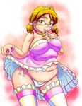  1girl ami_fujikawa bell breasts brown_eyes brown_hair fat glasses highres large_breasts obese orizen solo tiara 