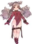  brown_eyes c.cu cameltoe covered_nipples final_fantasy final_fantasy_tactics head_wings highleg highleg_leotard leotard long_hair looking_at_viewer red_leotard silver_hair solo thighs twintails ultima_(fft) wide_hips wings 