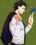  ahoge black_hair blue_flower blue_rose fate/zero fate_(series) flower hibiki_(nilten) lancer_(fate/zero) male_focus mole mole_under_eye necktie profile rose solo yellow_eyes 