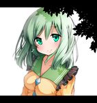  blush breasts clown_222 green_eyes green_hair heart komeiji_koishi letterboxed medium_breasts no_hat no_headwear short_hair simple_background smile solo touhou white_background 