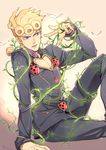  bad_id bad_pixiv_id blonde_hair blue_eyes braid bug butterfly giorno_giovanna highres insect jojo_no_kimyou_na_bouken ladybug linjie male_focus plant solo vines 
