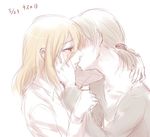  black_hair blonde_hair blush christa_renz french_kiss hair_between_eyes hand_on_another's_face kagosumi kiss multiple_girls pale_skin profile shingeki_no_kyojin short_hair ymir_(shingeki_no_kyojin) yuri 