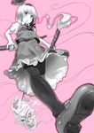  bad_id bad_pixiv_id black_legwear blue_eyes blush fukurou_(suga0930) hairband highres hitodama katana konpaku_youmu monochrome ribbon short_hair silver_hair skull solo sword thighhighs touhou weapon 