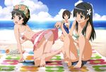  absurdres all_fours assisted_exposure barefoot beach bikini bikini_skirt black_eyes black_hair blue_swimsuit breasts cleavage cloud day female_pervert flower gotou_keiji hair_flower hair_ornament haruue_erii head_wreath highres long_hair medium_breasts megami multiple_girls ocean official_art open_mouth outdoors pervert saten_ruiko scan short_hair skirt skirt_lift sky source_request swimsuit to_aru_kagaku_no_railgun to_aru_majutsu_no_index uiharu_kazari water white_bikini 