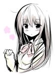  bad_id bad_pixiv_id blush greyscale highres long_hair looking_at_viewer monochrome original sekiyu. simple_background solo white_background 