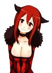  blush breasts choker cleavage horns i.u.y large_breasts long_hair maou_(maoyuu) maoyuu_maou_yuusha red_eyes red_hair simple_background smile solo 