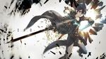  bad_id bad_pixiv_id banned_artist black_eyes black_hair bottle fingerless_gloves gloves highres kirito male_focus sumiobunnya sword sword_art_online weapon 