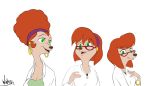  2017 afro anthro bracelet brown_nose canine clothed clothing disney dog ear_piercing eyelashes eyewear female glasses goof_troop green_eyes group hair hairband jewelry looking_at_viewer mammal open_mouth open_smile piercing red_hair short_hair signature simple_background smile sylvia_marpole white_background winstar 