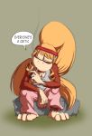  ape barefoot blonde_hair cigarette clothed clothing diddy_kong_racing dixie_kong donkey_kong_(series) female hair kong long_hair mammal monkey nintendo nintendo_ds pants ponytail primate shesamonkey simple_background solo video_games 
