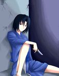 bad_id bad_pixiv_id black_hair blue_eyes japanese_clothes kara_no_kyoukai kauto kimono knife ryougi_shiki sitting solo 