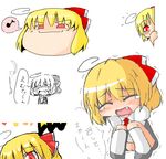  ahoge blonde_hair chibi fang hair_ribbon mori_181 peeking_out red_eyes ribbon rumia short_hair tears touhou yukkuri_shiteitte_ne 