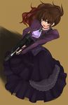  brown_hair dress gun mumi_(muminchu) pancor_jackhammer shotgun solo umineko_no_naku_koro_ni ushiromiya_natsuhi weapon 