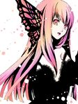 bad_id bad_pixiv_id breasts bug butterfly cleavage copyright_request head_wings hidaka_nami insect lace long_hair medium_breasts pink_eyes pink_hair red_eyes solo 
