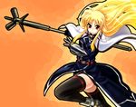  bardiche blonde_hair fate_testarossa gloves iga_tamaki long_hair lyrical_nanoha mahou_shoujo_lyrical_nanoha_strikers red_eyes ribbon solo thighhighs twintails very_long_hair 