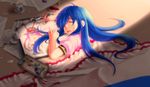  blue_hair hinanawi_tenshi long_hair nagae_iku rex_k shawl sleeping solo touhou translated 