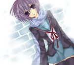  bad_id bad_pixiv_id cardigan dutch_angle kita_high_school_uniform nagato_yuki purple_eyes sakurase_yuzuru scarf school_uniform serafuku short_hair solo suzumiya_haruhi_no_yuuutsu thighhighs zettai_ryouiki 