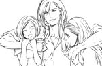  2girls arm_around_neck bad_id bad_pixiv_id closed_eyes ellone family final_fantasy final_fantasy_viii greyscale headband hug laguna_loire long_hair monochrome multiple_girls npn open_mouth raine_loire smile 