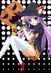  animal_ears cat_ears copyright_request gloves halloween hat kurochima panties purple_eyes purple_hair solo thighhighs underwear witch_hat 