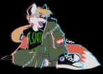 5_fingers anthro biped black_background black_clothing black_ears black_footwear black_nose black_shirt black_shoes black_topwear blocky_snout blonde_hair blue_outline bottomwear breasts bulge canid canine canine_teeth cargo_pants chain_accessory cheek_tuft claws clothed clothed_anthro clothing converse converse_shoes dipstick_tail eyebrows eyelashes eyeliner eyewear facial_markings facial_tuft finger_claws fingers flat_colors fluffy fluffy_tail footwear fox fur glasses gloves_(marking) green_bottomwear green_clothing green_pants green_text gynomorph hair handpaw head_markings hi_res inner_ear_fluff intersex laces lesbian_pride_colors lgbt_pride linux long_eyelashes lumina_rose makeup mammal markings metal_chain multicolored_body multicolored_clothing multicolored_footwear multicolored_outline multicolored_shoes muzzle_(marking) neck_tuft open_mouth open_smile orange_body orange_fur orange_tail outline pants patch_(fabric) patched_clothing paws pink_outline pockets ponytail prick_ears pride_color_bottomwear pride_color_clothing pride_color_pants pride_color_patch pride_colors red_fox red_tongue round_glasses shirt shoes signature simple_background sitting smile sneakers solo straps t-shirt tail tail_markings teeth text text_on_clothing text_on_shirt text_on_topwear tongue topwear trans_(lore) trans_woman_(lore) transgender_pride_colors true_fox tuft two_tone_body two_tone_clothing two_tone_footwear two_tone_shoes two_tone_tail white_body white_clothing white_footwear white_fur white_inner_ear white_inner_ear_fluff white_shoes white_tail xenia_(linux)