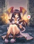  bad_id bad_pixiv_id bike_shorts black_hair boots breasts brown_eyes cape cleavage fingerless_gloves gloves head_wings heart high_wizard long_hair medium_breasts moon ragnarok_online sitting solo star wings yakka 