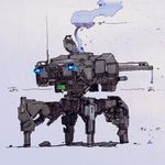  cannon dripping glowing highres jnt marker_(medium) mecha no_humans original sketch smoke traditional_media 