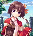  bad_id bad_pixiv_id braid brown_hair cape creator gloves hair_ribbon purple_eyes ragnarok_online ribbon short_hair solo twin_braids yakka 