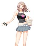  bag braid brown_hair camisole casual cellphone copyright_request engrish hair_ornament hair_ribbon iphone kuri_(kurigohan) midriff miniskirt orange_eyes phone ranguage ribbon short_hair skirt smartphone smile solo twin_braids 