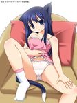  animal_ears bad_feet blue_eyes blue_hair bow bow_panties chair easy_chair error hizashi_no_naka_no_real kanna_hisashi panties parody pink_panties socks solo tail tsutsumi_kinuka underwear 