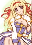  archbishop bad_id bad_pixiv_id blonde_hair breasts brown_eyes cleavage garter_belt large_breasts long_hair mini_koala ragnarok_online ribbon solo 