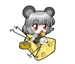  animal_ears basket cheese chibi fang food grey_hair mouse mouse_ears mouse_tail nagisuke nazrin red_eyes solo tail touhou 